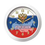 фото Часы настенные TROYKA 11110191, круг, белые с рисунком "Россия", белая рамка, 29х29х3,5 см