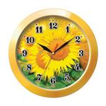 фото Часы настенные TROYKA 11150154, круг, с рисунком "Подсолнухи", желтая рамка, 29х29х3,5 см