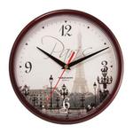 фото Часы настенные TROYKA 91931927, круг, с рисунком "Paris", коричневая рамка, 23х23х4 см