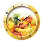 фото Часы настенные TROYKA 11150157, круг, белые с рисунком "Фрукты", желтая рамка, 29х29х3,5 см